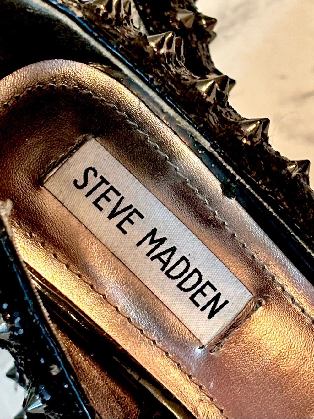 Steve Madden Black Studded Glitter Stiletto Heel - Picture 9 of 10